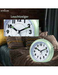 Atrium Wekker - Analoog - Mintgroen - Zonde tikgeluid - Snooze - Quartz - A240-13