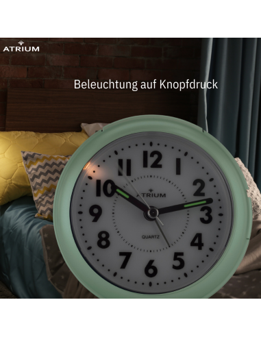 Atrium Wekker - Analoog - Mintgroen - Zonde tikgeluid - Snooze - Quartz - A240-13