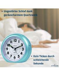 ATRIUM Wecker Analog Hellblau ohne Ticken - A240-15