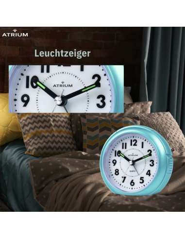 ATRIUM Wecker Analog Hellblau ohne Ticken - A240-15