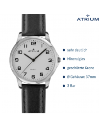 ATRIUM Armbanduhr - Herren - Leder schwarz - Silberfarben - A36-10 ATRIUM Armbanduhr - Herren - Leder schwarz - Silberfarben - A36-10