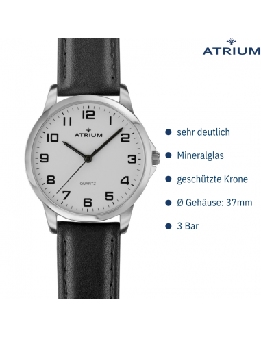 ATRIUM Armbanduhr - Herren - Leder schwarz - Silberfarben - A36-10 ATRIUM Armbanduhr - Herren - Leder schwarz - Silberfarben - A36-10