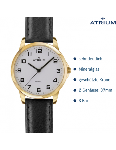 ATRIUM Armbanduhr - Herren - Leder schwarz - Goldfarben - A36-20