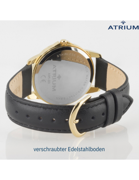 Goldfarben - - Leder schwarz - ATRIUM A36-20 Herren - Armbanduhr