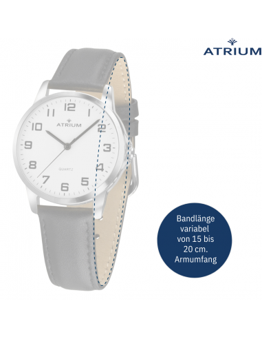 ATRIUM Armbanduhr - Damen - Analog - Silberfarben - Leder Schwarz - Klare Zifferblatt - 27 mm - A37-10