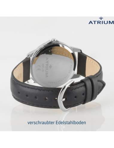 ATRIUM Armbanduhr - Damen - Analog - Silberfarben - Leder Schwarz - Klare Zifferblatt - 27 mm - A37-10