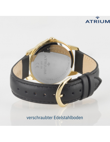 ATRIUM Armbanduhr - Damen - Goldfarbe - Leder Schwarz - Klare Zifferblatt - 27 mm - A37-20 ATRIUM Armbanduhr - Damen - Goldfarbe - Leder Schwarz - Klare Zifferblatt - 27 mm - A37-20