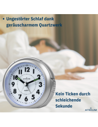 ATRIUM Wecker Analog Silbern ohne Ticken - A240-19