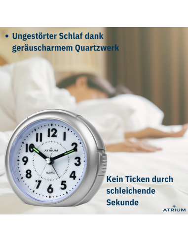ATRIUM Wecker Analog Silbern ohne Ticken - A240-19