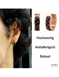Traveller Creolen - Herren - Edelstahl - Rosé Vergoldet - Karbon - Schwarz / Grau - Ø 14mm - 181256