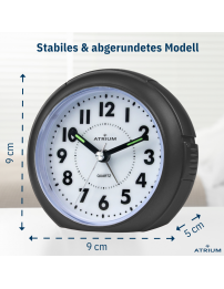 ATRIUM Wecker Analog Schwarz ohne Ticken - A240-7