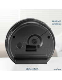 ATRIUM Wecker Analog Schwarz ohne Ticken - A240-7