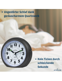 ATRIUM Wecker Analog Schwarz ohne Ticken - A240-7