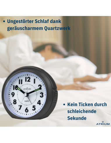 ATRIUM Wecker Analog Schwarz ohne Ticken - A240-7