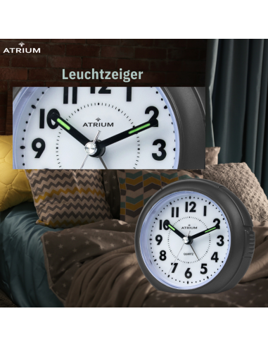 ATRIUM Wecker Analog Schwarz ohne Ticken - A240-7