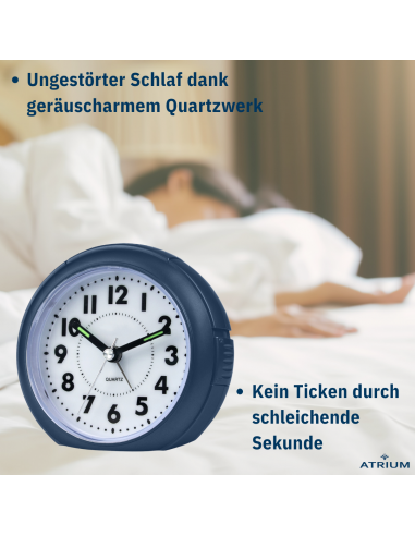 ATRIUM Wecker Analog Dunkelblau ohne Ticken - A240-35