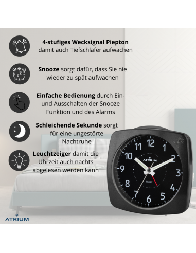 ATRIUM Wekker - Analoog - Zwart - A251-7