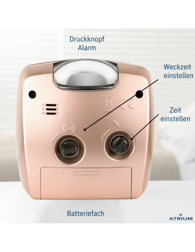 ATRIUM Wecker - Analog - Bronze - Ohne Tickgeräusch - Aufbauton - Alarm - Schlummerfunktion - A251-17