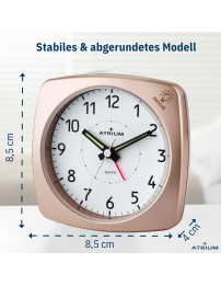 ATRIUM Wecker - Analog - Bronze - Ohne Tickgeräusch - Aufbauton - Alarm - Schlummerfunktion - A251-17