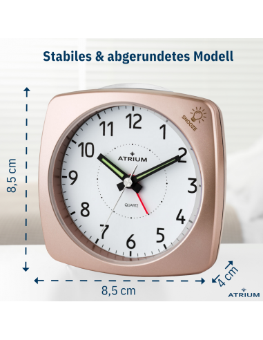 ATRIUM Wecker - Analog - Bronze - Ohne Tickgeräusch - Aufbauton - Alarm - Schlummerfunktion - A251-17