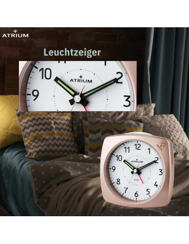 ATRIUM Wecker - Analog - Bronze - Ohne Tickgeräusch - Aufbauton - Alarm - Schlummerfunktion - A251-17