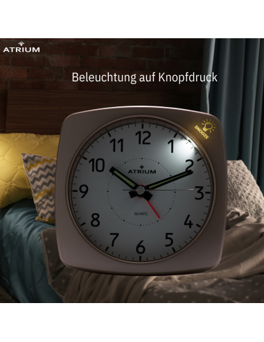 ATRIUM Wecker - Analog - Bronze - Ohne Tickgeräusch - Aufbauton - Alarm - Schlummerfunktion - A251-17