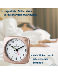 ATRIUM Wecker - Analog - Bronze - Ohne Tickgeräusch - Aufbauton - Alarm - Schlummerfunktion - A251-17