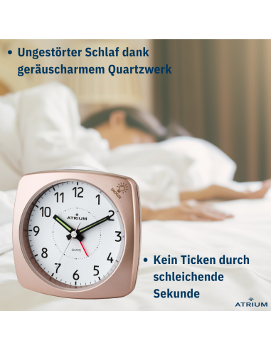 ATRIUM Wecker - Analog - Bronze - Ohne Tickgeräusch - Aufbauton - Alarm - Schlummerfunktion - A251-17