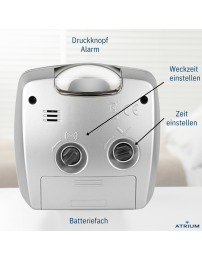 ATRIUM Wecker - Analog - Silber - Ohne Tickgeräusch - Aufbauton - Alarm - Schlummerfunktion - A251-19