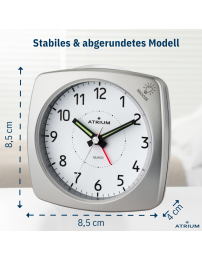 ATRIUM Wecker - Analog - Silber - Ohne Tickgeräusch - Aufbauton - Alarm - Schlummerfunktion - A251-19