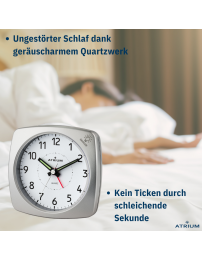 ATRIUM Wecker - Analog - Silber - Ohne Tickgeräusch - Aufbauton - Alarm - Schlummerfunktion - A251-19