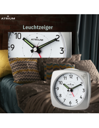ATRIUM Wecker - Analog - Silber - Ohne Tickgeräusch - Aufbauton - Alarm - Schlummerfunktion - A251-19