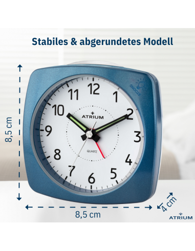ATRIUM Wecker - Analog - Blau - Ohne Tickgeräusch - Aufbauton - Alarm - Schlummerfunktion - A251-5