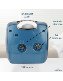 ATRIUM Wecker - Analog - Blau - Ohne Tickgeräusch - Aufbauton - Alarm - Schlummerfunktion - A251-5
