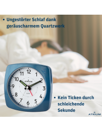 ATRIUM Wecker - Analog - Blau - Ohne Tickgeräusch - Aufbauton - Alarm - Schlummerfunktion - A251-5