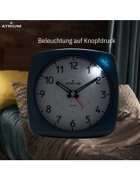 ATRIUM Wecker - Analog - Blau - Ohne Tickgeräusch - Aufbauton - Alarm - Schlummerfunktion - A251-5