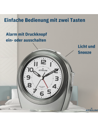 ATRIUM Wecker - Senioren - Analog - Nachtlicht - Anthrazit - Klar - Einfache Bedienung - Ohne Ticken - A451-4