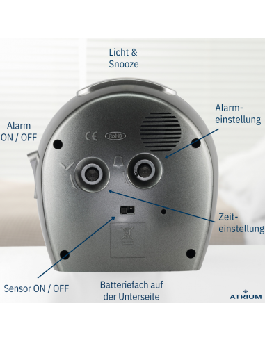 ATRIUM Wecker - Senioren - Analog - Nachtlicht - Anthrazit - Klar - Einfache Bedienung - Ohne Ticken - A451-4
