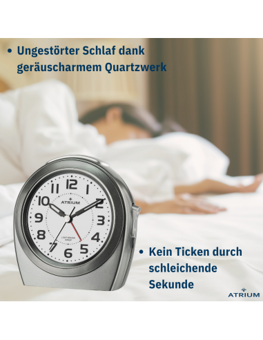 ATRIUM Wecker - Senioren - Analog - Nachtlicht - Anthrazit - Klar - Einfache Bedienung - Ohne Ticken - A451-4