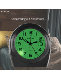 ATRIUM Wecker - Senioren - Analog - Nachtlicht - Anthrazit - Klar - Einfache Bedienung - Ohne Ticken - A451-4