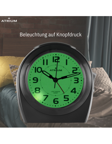 ATRIUM Wecker - Senioren - Analog - Nachtlicht - Anthrazit - Klar - Einfache Bedienung - Ohne Ticken - A451-4