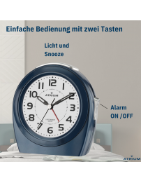 Atrium Wecker - Senioren - Analog - Auto Nachtlicht - Dunkelblau - Klar - Einfache Bedienung- Ohne Ticken - A451-5