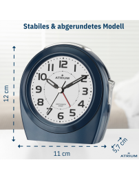 Atrium Wecker - Senioren - Analog - Auto Nachtlicht - Dunkelblau - Klar - Einfache Bedienung- Ohne Ticken - A451-5