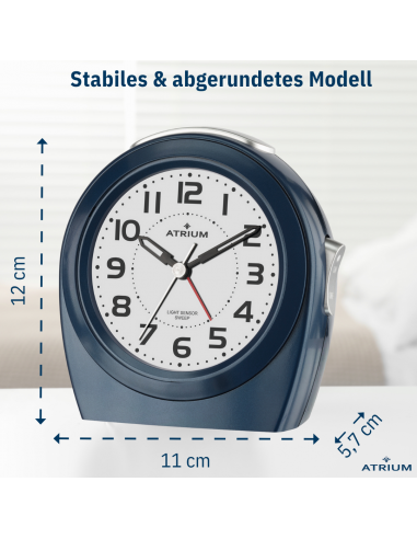 Atrium Wecker - Senioren - Analog - Auto Nachtlicht - Dunkelblau - Klar - Einfache Bedienung- Ohne Ticken - A451-5