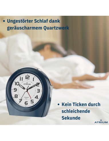 Atrium Wecker - Senioren - Analog - Auto Nachtlicht - Dunkelblau - Klar - Einfache Bedienung- Ohne Ticken - A451-5