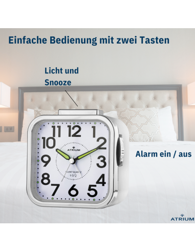 ATRIUM Wecker - Senioren - Analog - Weiss - Klar - Einfache Bedienung - A530-0