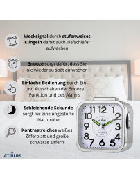 ATRIUM Wecker - Senioren - Analog - Silber - Klar - Einfache Bedienung - A530-19