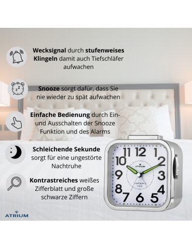ATRIUM Wecker - Senioren - Analog - Silber - Klar - Einfache Bedienung - A530-19