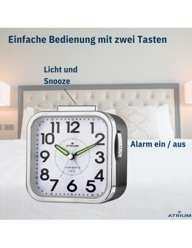 ATRIUM Wecker - Senioren - Analog - Schwarz - Klar - Einfache Bedienung - A530-7