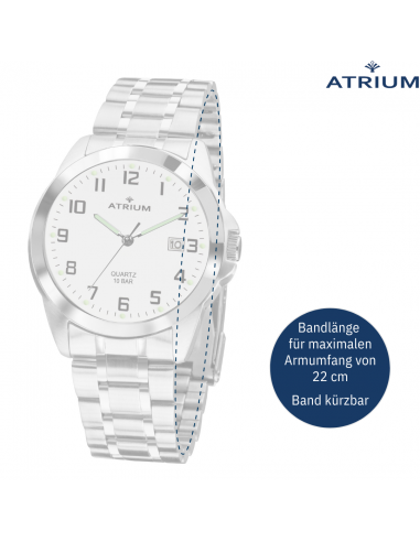 ATRIUM Uhr - Herren - Stahlband - Weisses Zifferblatt - Datum - Edelstahl - 10 bar - A16-30